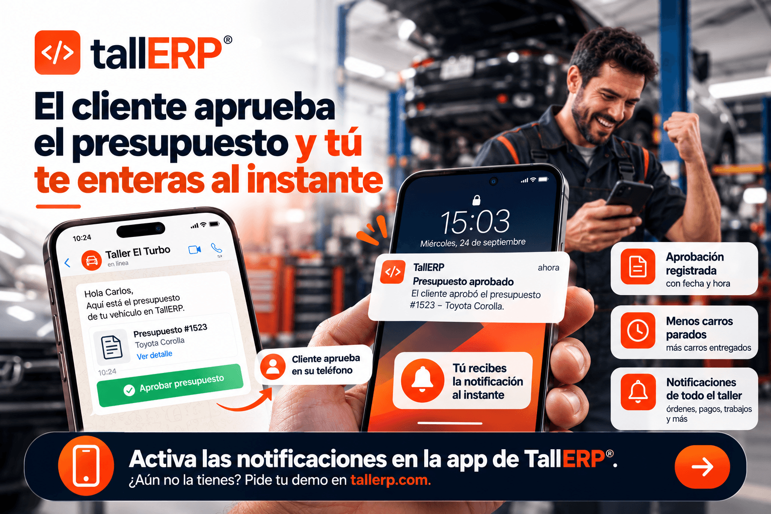 El cliente aprueba el presupuesto y tú te enteras al instante